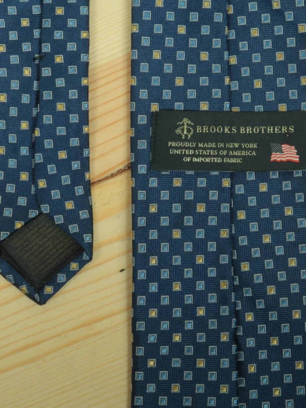 Brooks Brothers Woven Square Pattern Silk Tie Mens Blue Geometric Current Label